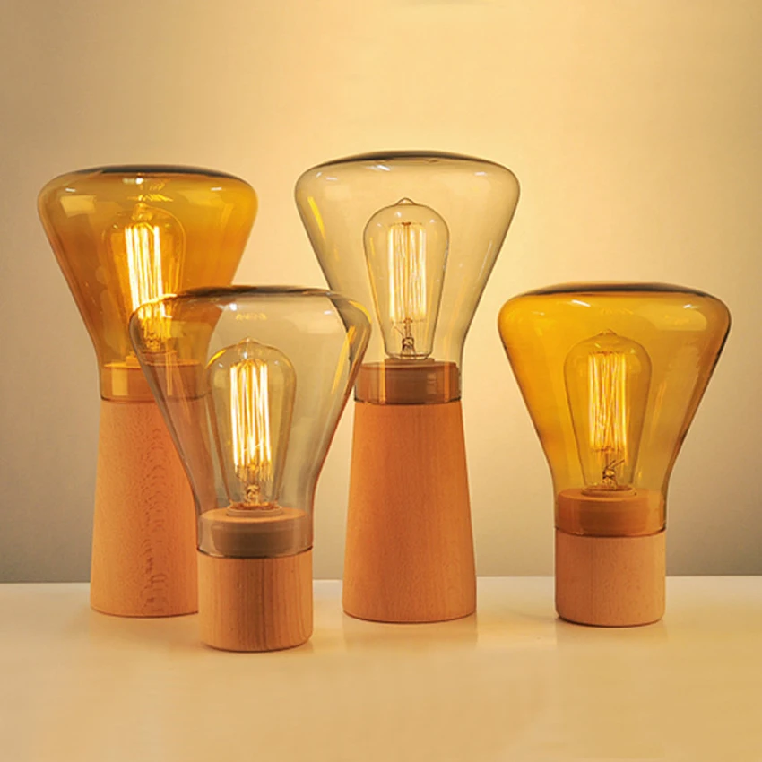 Nordic glass wood table lamp amber gray Light glass shade wood base study desk lamp edison bulb bedroom bedside lamp Home Lights
Nordic glass wood table lamp amber gray Light glass shade wood base study desk lamp edison bulb bedroom bedside lamp Home Lights