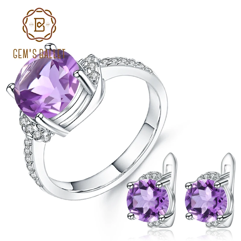 GEM'S BALLET 6.68Ct Round Natural Purple Amethyst Earrings Ring Set 925 Sterling Silver Gemstone Sets For Women Fine Jewelry
GEM'S BALLET 6.68Ct Round Natural Purple Amethyst Earrings Ring Set 925 Sterling Silver Gemstone Sets For Women Fine Jewelry