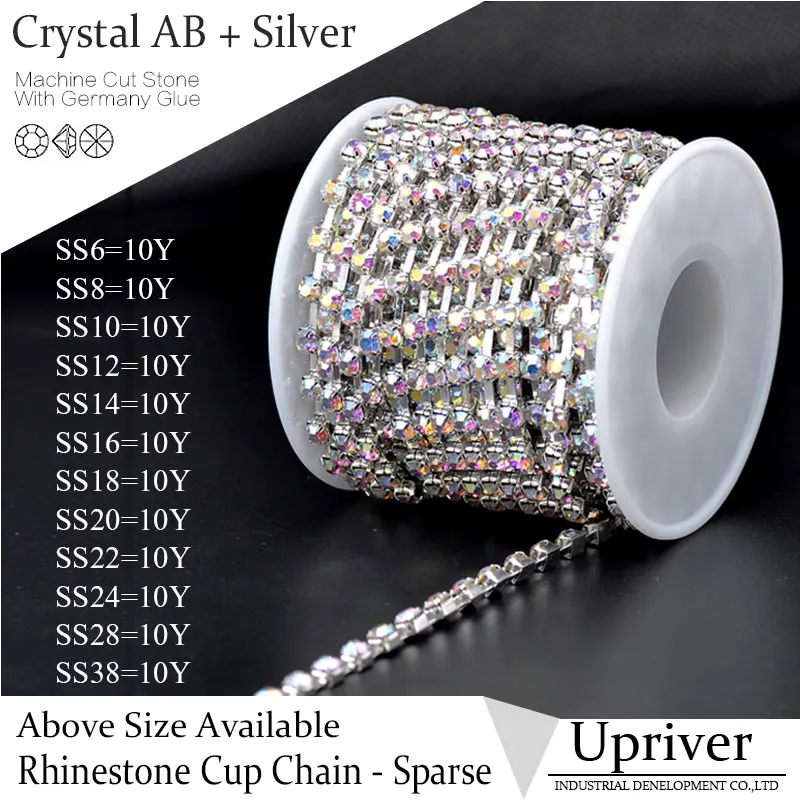 Upriver 10yards/roll Silver Base Shiny Strass Chain Sparse Claw Glass Crytstal AB Rhinestone Cup Chain For Sewing Dress Clothes
Upriver 10yards/roll Silver Base Shiny Strass Chain Sparse Claw Glass Crytstal AB Rhinestone Cup Chain For Sewing Dress Clothes