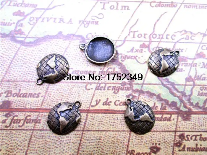 100pcs--Globe Charms, Antique Bronze Lovely Mini Globe Charm Pendants,Earth Pendants 15x18mm