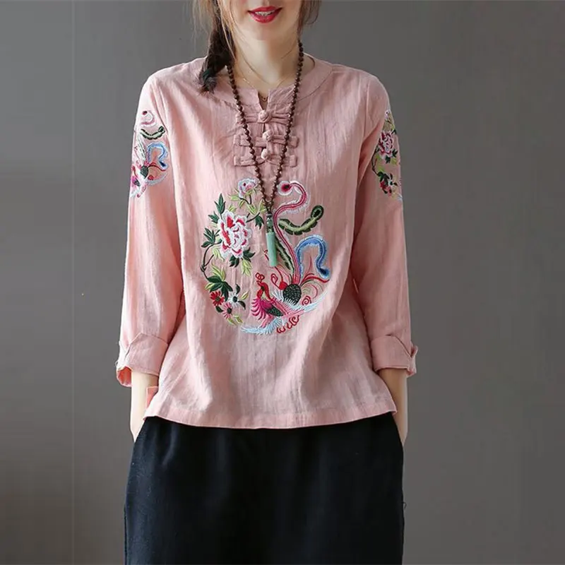 F&je New Spring Women Tshirt Plus Size Long Sleeve Loose O-neck Buttons Tee Shirt Femme cotton linen Embroidery Vintage Tops YN2
F&je New Spring Women Tshirt Plus Size Long Sleeve Loose O-neck Buttons Tee Shirt Femme cotton linen Embroidery Vintage Tops YN2