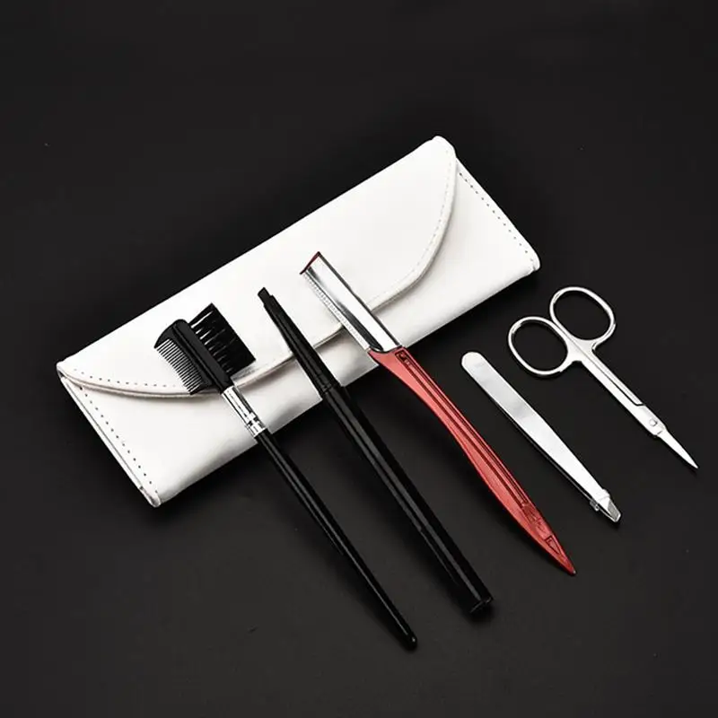 

Eyebrow Grooming Kit Portable Tweezer and Scissor Set for Eyebrow Trimming 5 in 1 Eyebrow Care Set for Men and Women