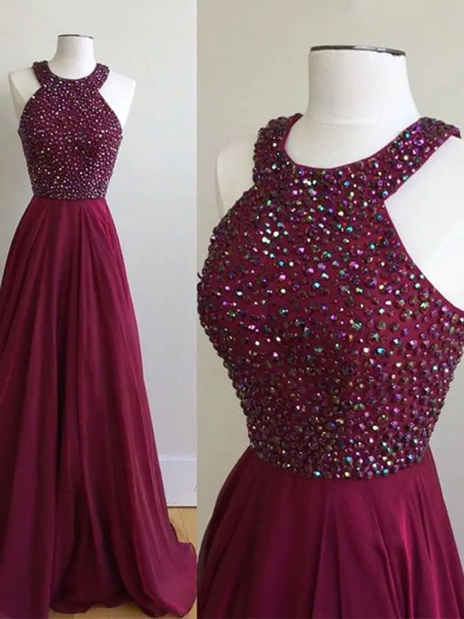 2020 New Arrival A-Line Sleeveless Halter Beaded Burgundy Prom Gowns Long Sexy Party Evening Gowns Formal Dress Vestido de Festa
2020 New Arrival A-Line Sleeveless Halter Beaded Burgundy Prom Gowns Long Sexy Party Evening Gowns Formal Dress Vestido de Festa