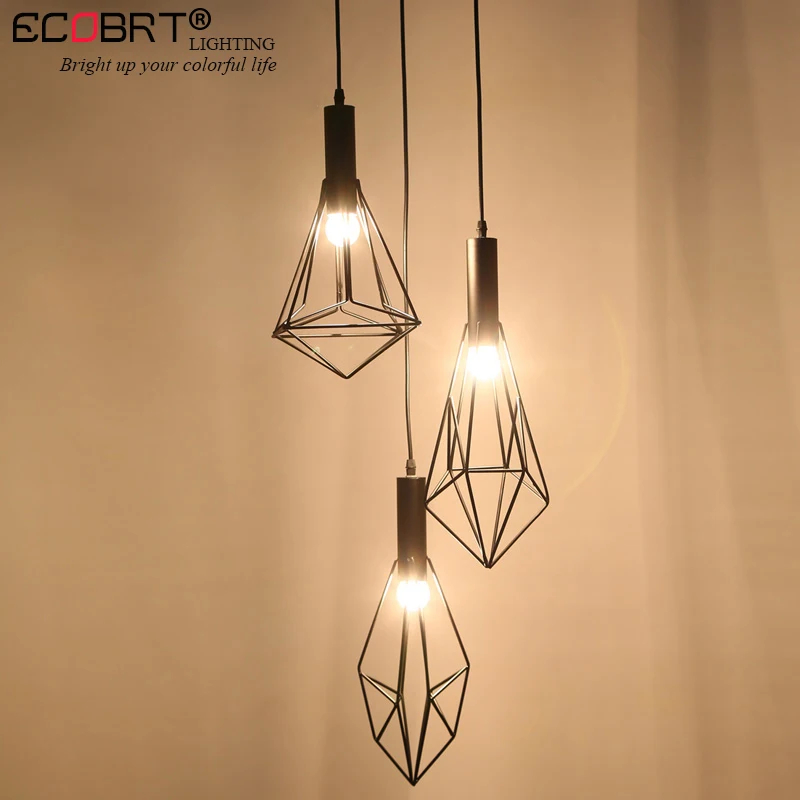 ECOBRT Retro Black indoor LED pendant light Vintage iron cage lampshade warehouse Style lighting fixtures/E27 Bulb 100-240V AC | Лампы и
