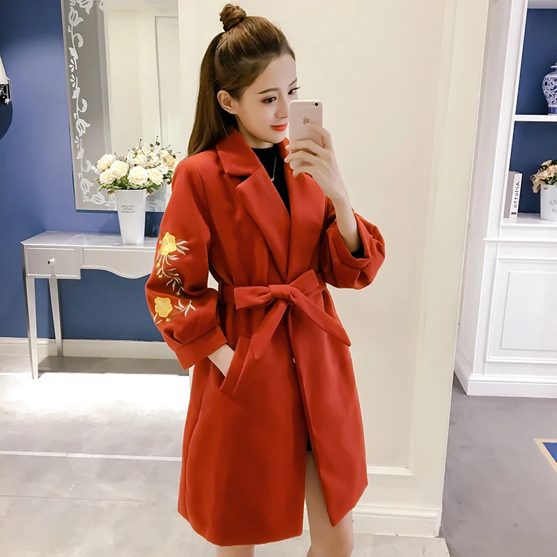 2019 Korean version Autumn winter New Sweet embroidery woolen coat Female Leisure loose Lantern Sleeve Belt Large Size Jacket 
2019 Korean version Autumn winter New Sweet embroidery woolen coat Female Leisure loose Lantern Sleeve Belt Large Size Jacket