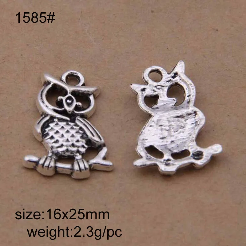 25pcs/lot 16x25mm Zinc Alloy Antique Silver Owl DIY Charms Pendants