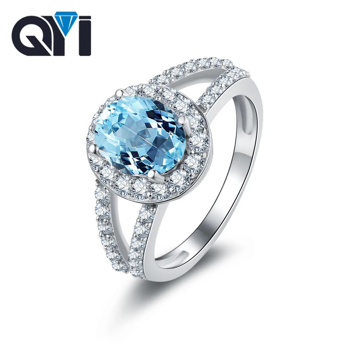 

Женское кольцо с топазом QYI, ювелирное изделие из стерлингового серебра 925 пробы с натуральным небесно-голубым топазом, 2 карата