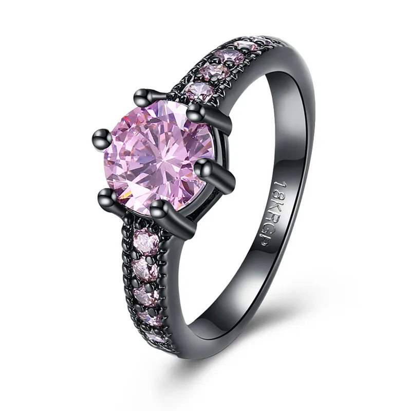 1 CT большой круглый розовый синий желтый циркон Кольца женский черный Gold Filled Мода