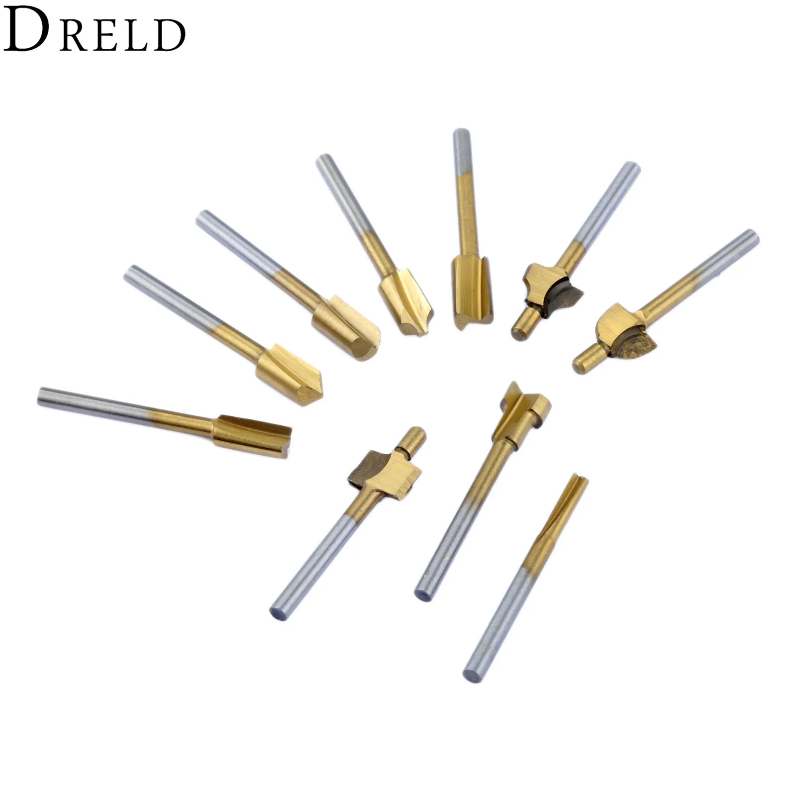 DRELD 10 шт. 1/8 "Хвостовик HSS деревообрабатывающие фрезы Деревообрабатывающие