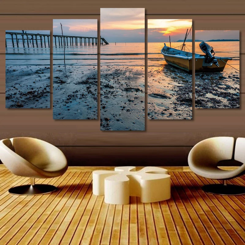 Hot 5 Pieces Sunset Beach Canvas Painting Print Pictures HD Module Wall Art Poster For Living Room Home Decor Boat Picture
Hot 5 Pieces Sunset Beach Canvas Painting Print Pictures HD Module Wall Art Poster For Living Room Home Decor Boat Picture