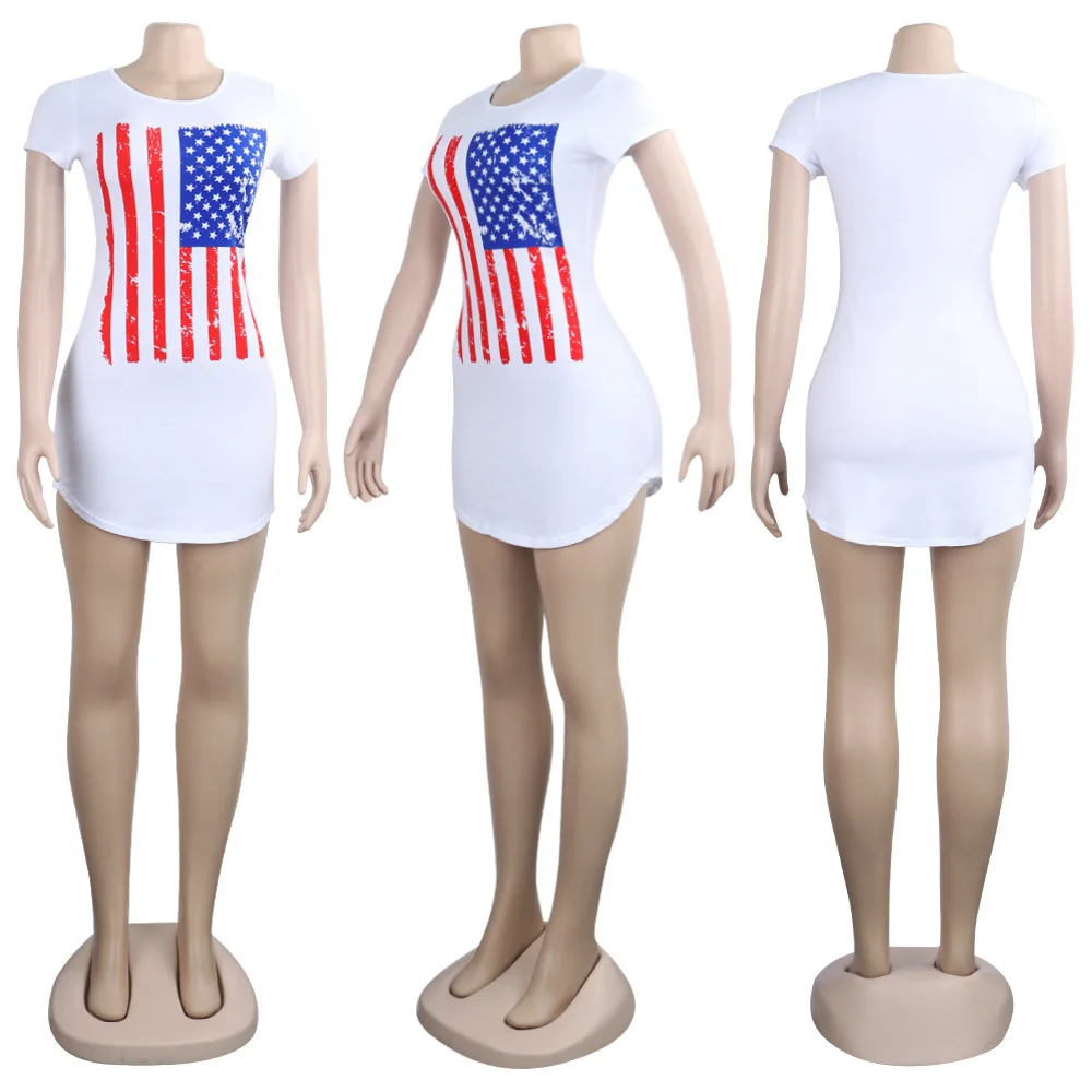 Adogirl o neck the Stars and Stripes white casual tee shirts USA flag leisure cotton t shirt simple women tops | Женская одежда