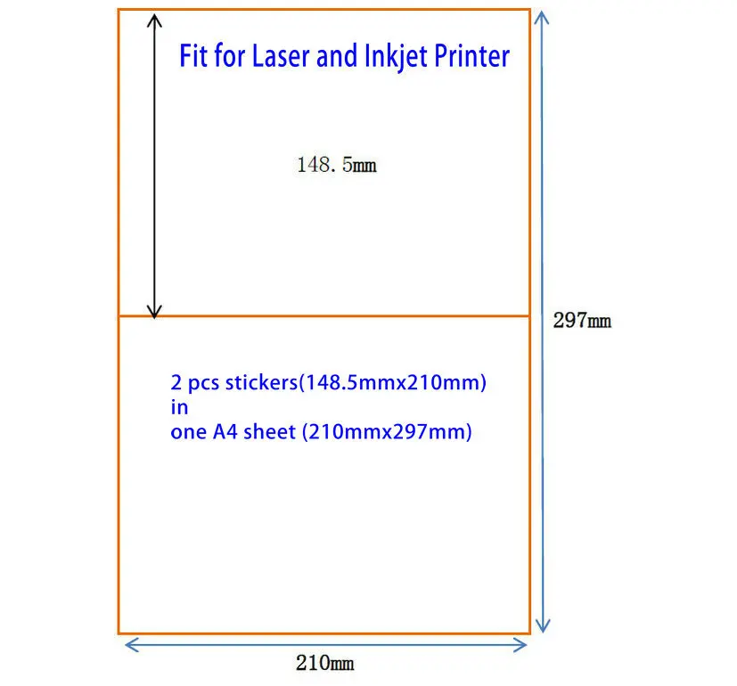 200 полулист 210 мм X 148 5 A5 наклейка этикетка для лазерных и струйных принтеров Ebay