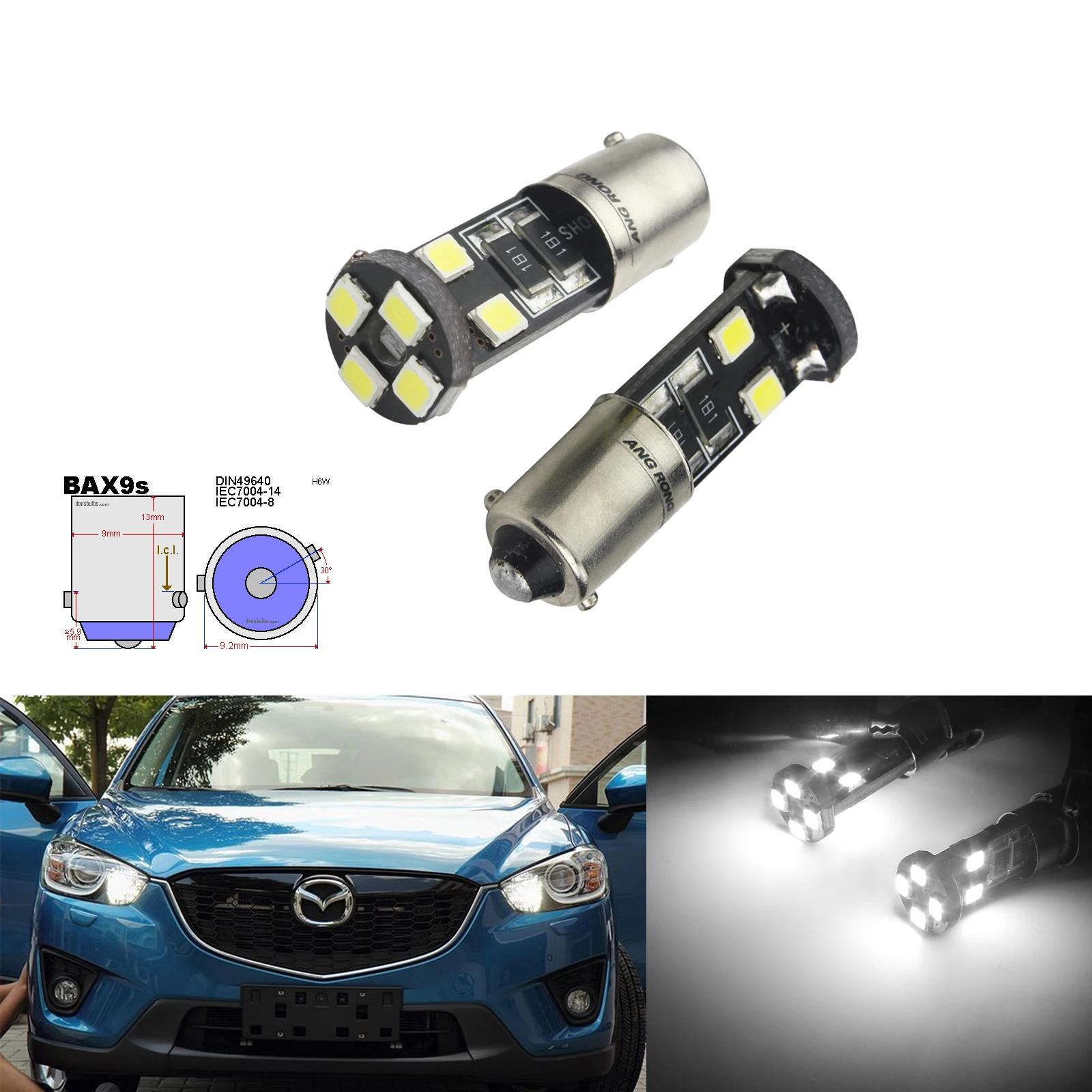 ANGRONG 2X BAX9s H6W лампа 8 SMD LED SideLight стояночный задний фонарь белый Canbus для