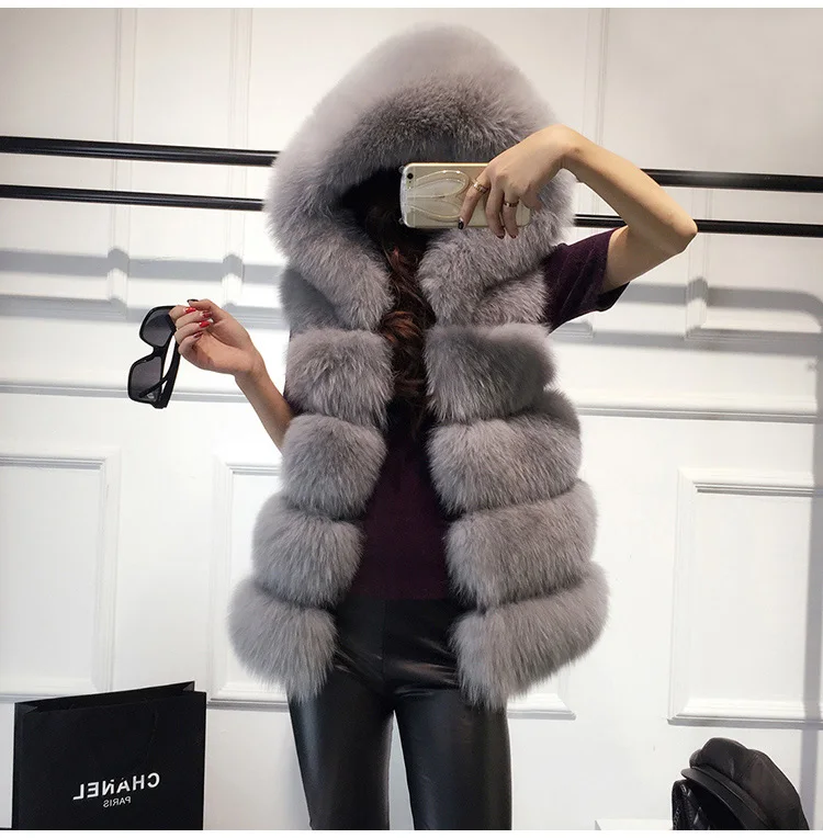 2018 Autumn winter fashion Faux Fur hooded Vest Women Sleeveless Jacket Female fake Fox Winter Coat Casual casaco | Женская одежда