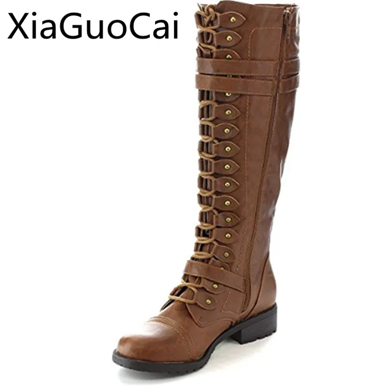 Fashion Women Motorcycle Boots Lace Up Riding Bootsl Knee High Long Boots Winter Round Toe Leather Shoes Plus Size 43
Fashion Women Motorcycle Boots Lace Up Riding Bootsl Knee High Long Boots Winter Round Toe Leather Shoes Plus Size 43