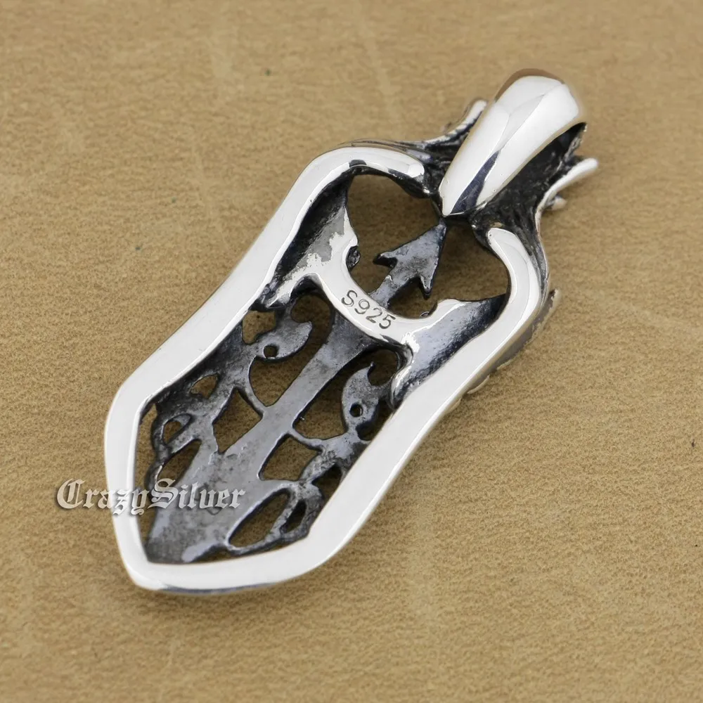 

925 Sterling Silver Wing Cross Shield Pendant Mens Biker Rocker Punk Pendant 9V002