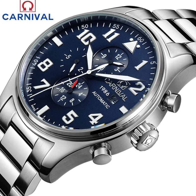 Мужские автоматические механические часы Carnival Sapphire, Водонепроницаемые Синие часы из нержавеющей стали серебристого цвета
Мужские автоматические механические часы Carnival Sapphire, Водонепроницаемые Синие часы из нержавеющей стали серебристого цвета