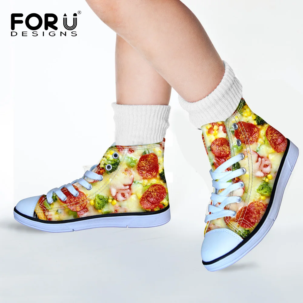 Pizza Funny Cute Girls Sweet Canvas Walking Shoes Hamburger Design Kawaii Style High Top Lace Up Kids Flat Comfortable Sneaker | Спорт и