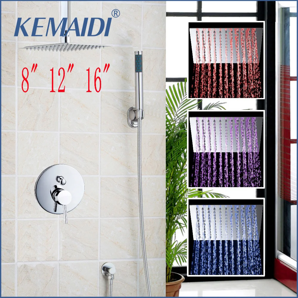 

KEMAIDI 8" 12" 16" Bathroom Luxury Rain Mixer Shower Combo Set Rainfall Shower Head System Polished Chrome Bath & Shower Faucet