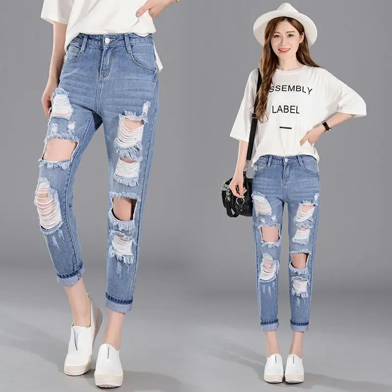 denim fabric Destroy Wash jeans women jeans ripped hole jeans high waist pants ankle-length trousers students jeans
denim fabric Destroy Wash jeans women jeans ripped hole jeans high waist pants ankle-length trousers students jeans