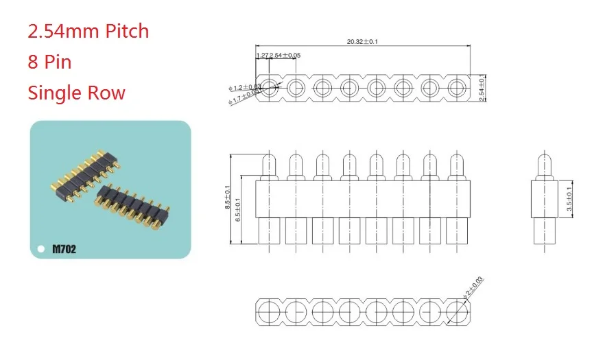 50pcs Spring loaded pogo pin connector 8 Pin Pitch 2.54mm Surface Mount PCB SMT brass material Gold 1u rating 1.0 Amp current
50pcs Spring loaded pogo pin connector 8 Pin Pitch 2.54mm Surface Mount PCB SMT brass material Gold 1u rating 1.0 Amp current