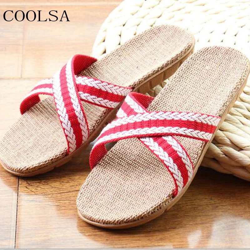 COOLSA Women's Summer Red Flax Slippers Indoor House Cross Striped Linen Slippers Beach Flip Flops Women Slides Flat Sandals Hot
COOLSA Women's Summer Red Flax Slippers Indoor House Cross Striped Linen Slippers Beach Flip Flops Women Slides Flat Sandals Hot