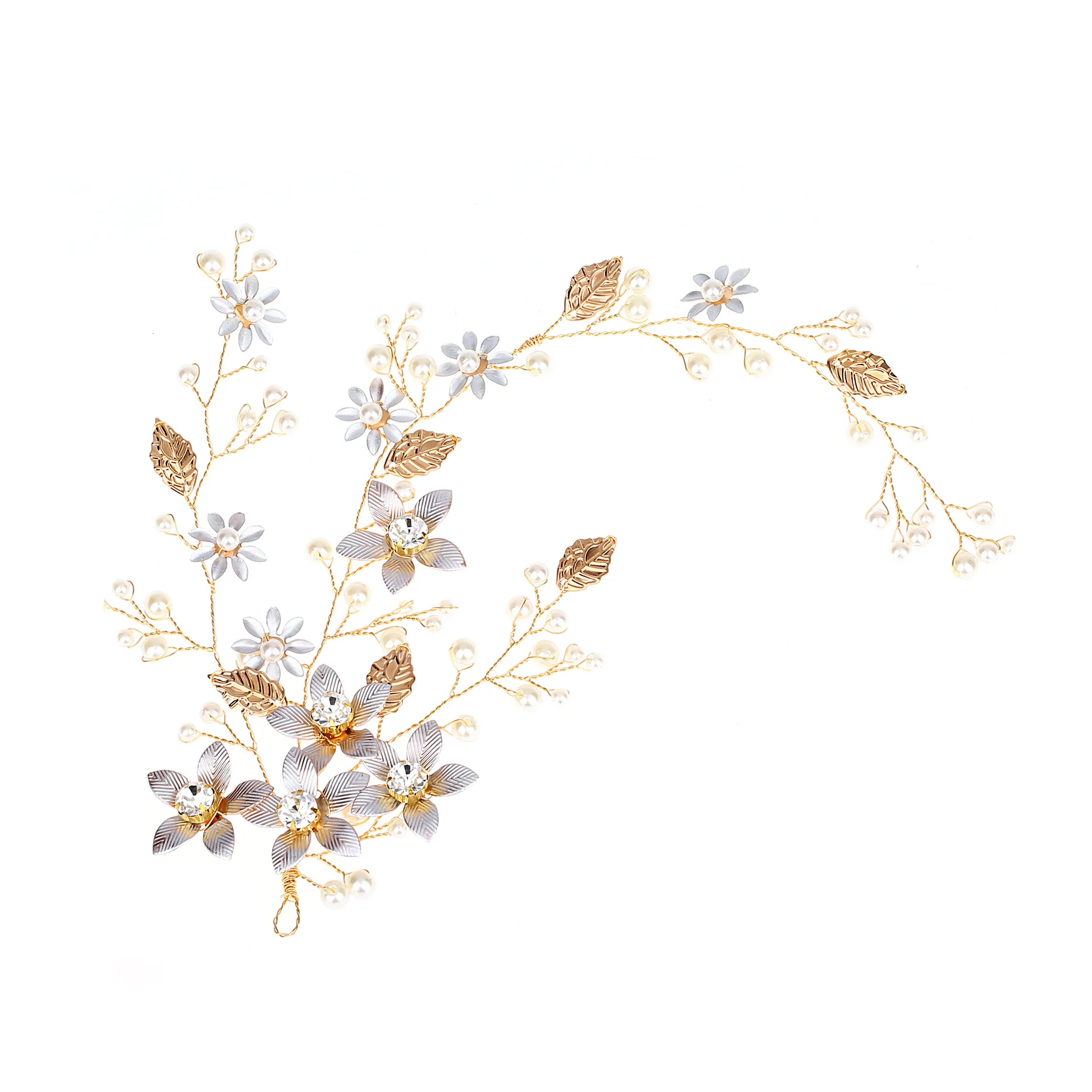 Luxury Wedding Headband Handmade Pearls Gold Leaf Flower Bridal Headpieces Headwear Hair Accessory For Decoration | Украшения и