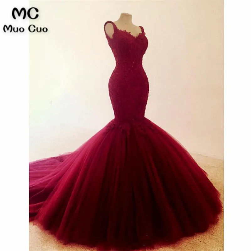 Real Elegant Burgundy Mermaid Evening Dresses Long Appliques Spaghetti Straps Prom Gown Tulle Formal Evening Party Dress
Real Elegant Burgundy Mermaid Evening Dresses Long Appliques Spaghetti Straps Prom Gown Tulle Formal Evening Party Dress