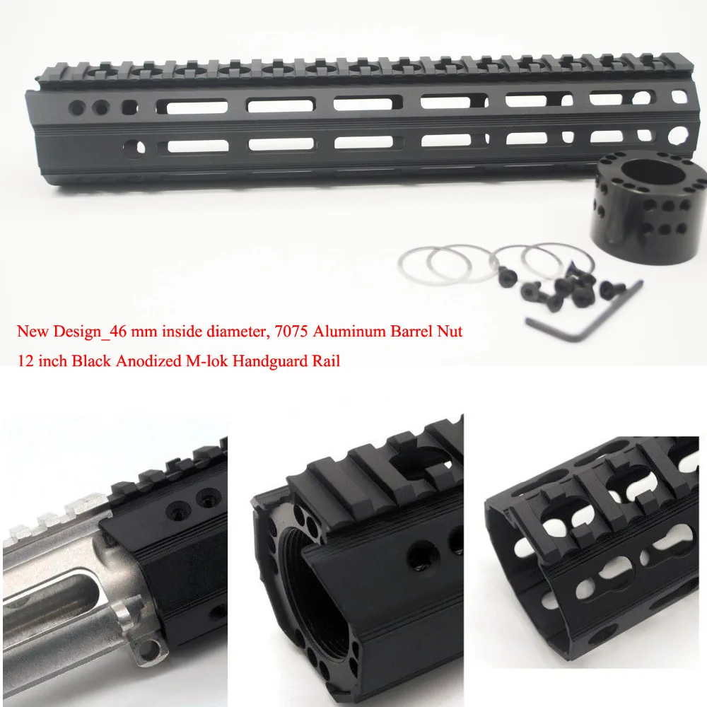 12'' inch M-lok Handguard Rail Picatinny Mount System New Design_46 mm inside diameter 7075 Aluminum Barrel Nut Black Anodized
12'' inch M-lok Handguard Rail Picatinny Mount System New Design_46 mm inside diameter 7075 Aluminum Barrel Nut Black Anodized