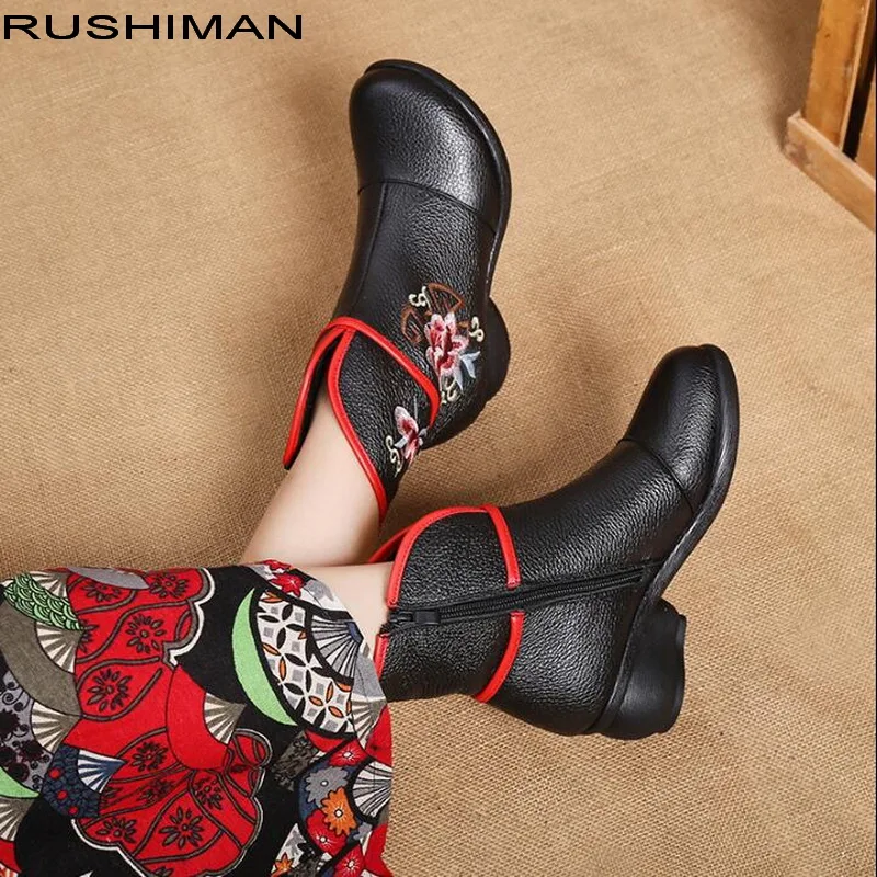 

RUSHIMAN женские сапоги из натуральной кожи на высоком каблуке, длина до щиколотки, Ботинки Martin в винтажном стиле; Обувь ручной работы из воловь...