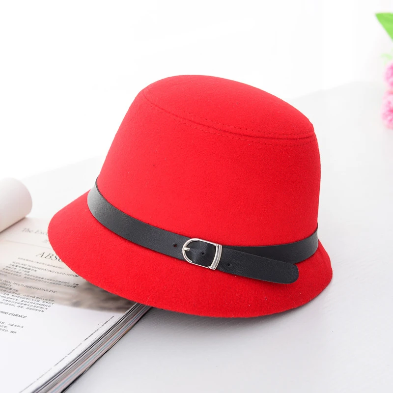 HT1225 Women Solid Wool Felt Cloche Hats Black Red Fedoras Vintage Western Bucket Hats for Women Female Bowler Hats with Belts
HT1225 Women Solid Wool Felt Cloche Hats Black Red Fedoras Vintage Western Bucket Hats for Women Female Bowler Hats with Belts