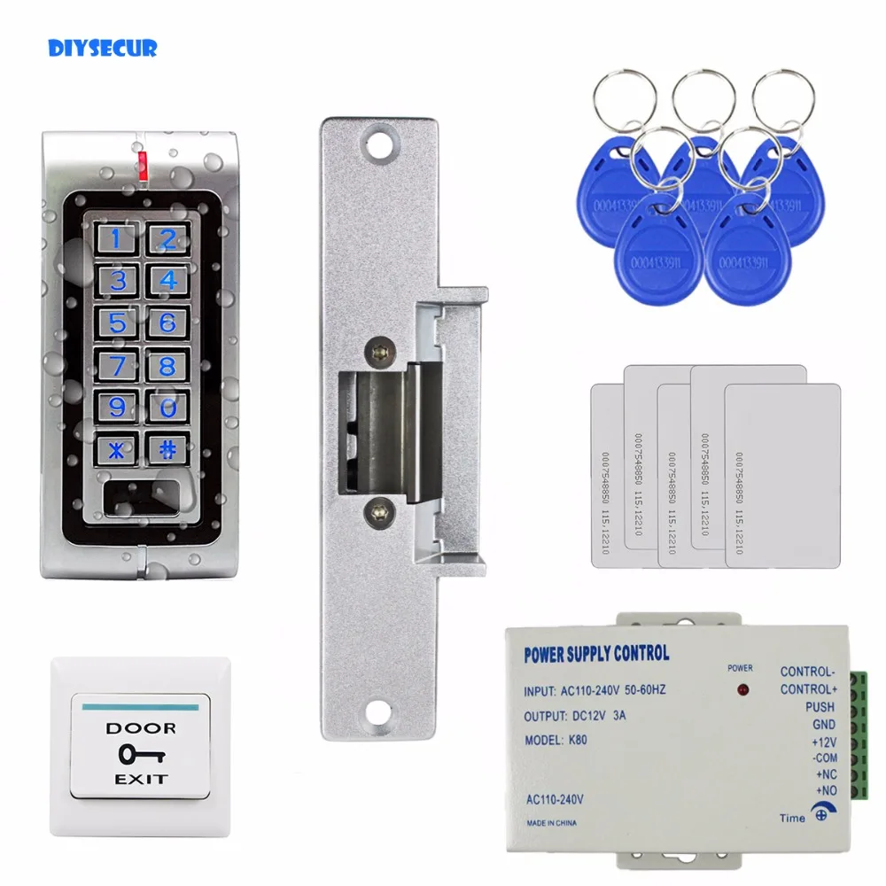 DIYSECUR 125 кГц RFID Водонепроницаемый ID кард-ридер пароль металлическая клавиатура система контроля допуска к двери комплект + Strike Lock W1
DIYSECUR 125 кГц RFID Водонепроницаемый ID кард-ридер пароль металлическая клавиатура система контроля допуска к двери комплект + Strike Lock W1