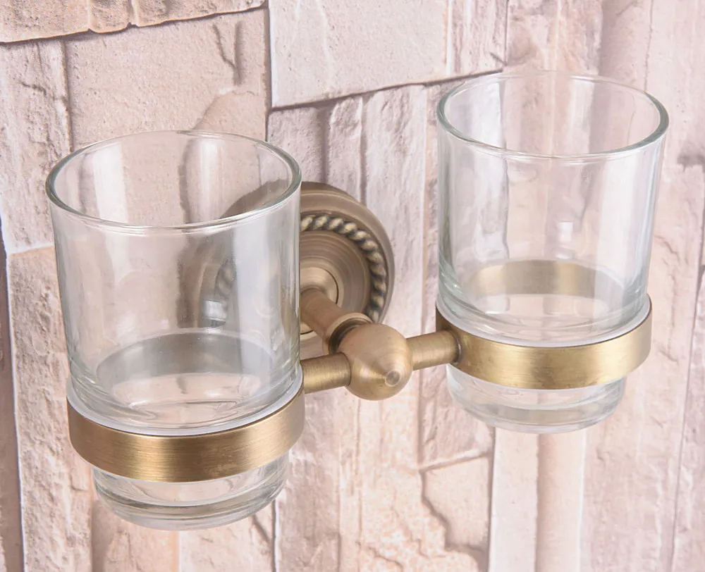 Wall Mounted Vintage Retro Antique Brass Bathroom Toothbrush Holder Set Bathroom Accessory Dual Clear Glass Cup mba225
Wall Mounted Vintage Retro Antique Brass Bathroom Toothbrush Holder Set Bathroom Accessory Dual Clear Glass Cup mba225