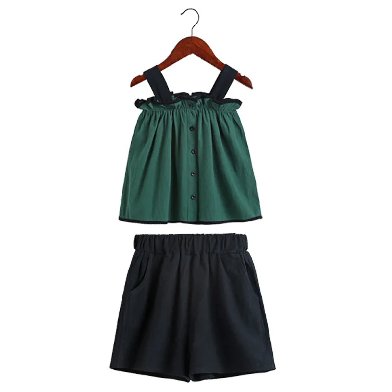 2019 Summer Kids Girl Strap Ruched Tops+Solid Short Pants 2PCS Sets Teen Girls Casual Princess Suit Children Clothing Set Q953
2019 Summer Kids Girl Strap Ruched Tops+Solid Short Pants 2PCS Sets Teen Girls Casual Princess Suit Children Clothing Set Q953
