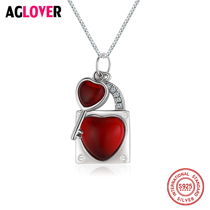 Top Quality Trendy Lock Shape 925 Sterling Silver Heart Pendant AAA Red Zircon CZ Necklace With 45CM Chain Party Jewelry
Top Quality Trendy Lock Shape 925 Sterling Silver Heart Pendant AAA Red Zircon CZ Necklace With 45CM Chain Party Jewelry