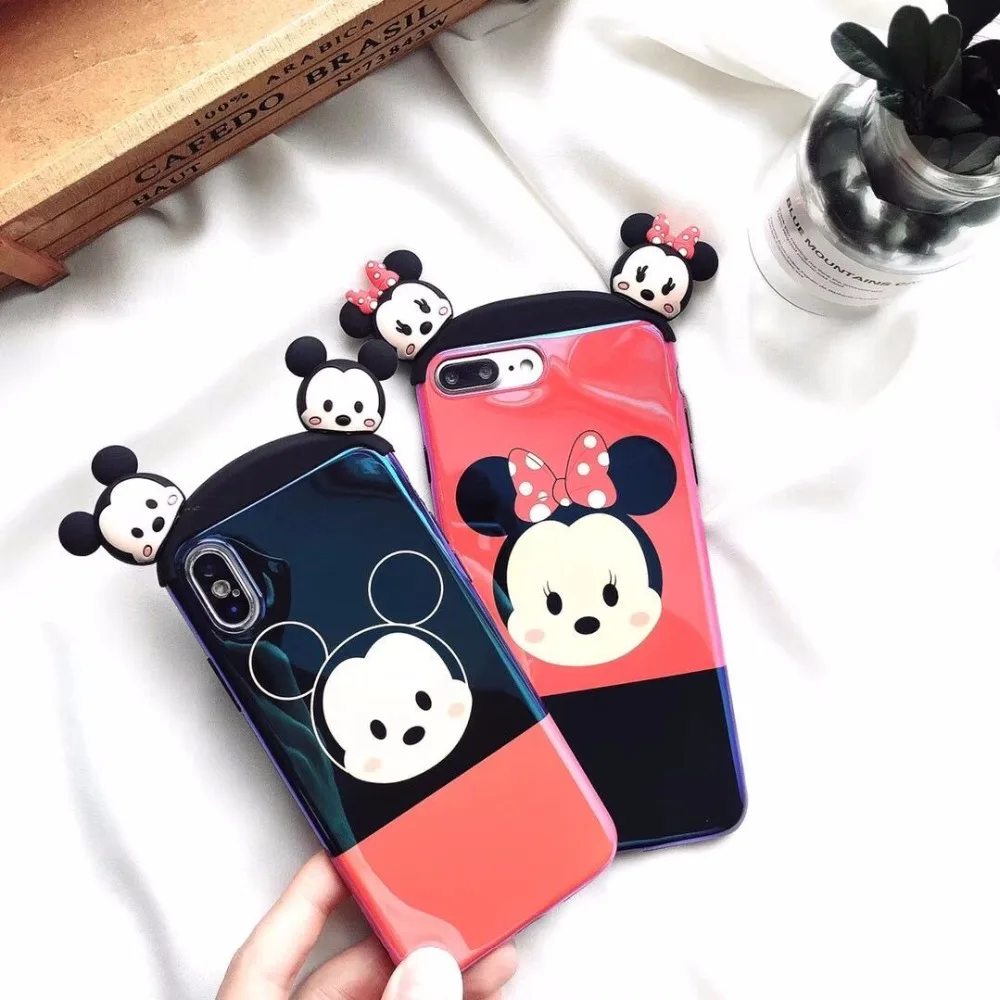 Fashion 3D Blue-ray soft Case for iphone 7 8 plus 6 6S Plus Cute Cartoon Mickey Minnie phone Cover X XR XS Max Coque |