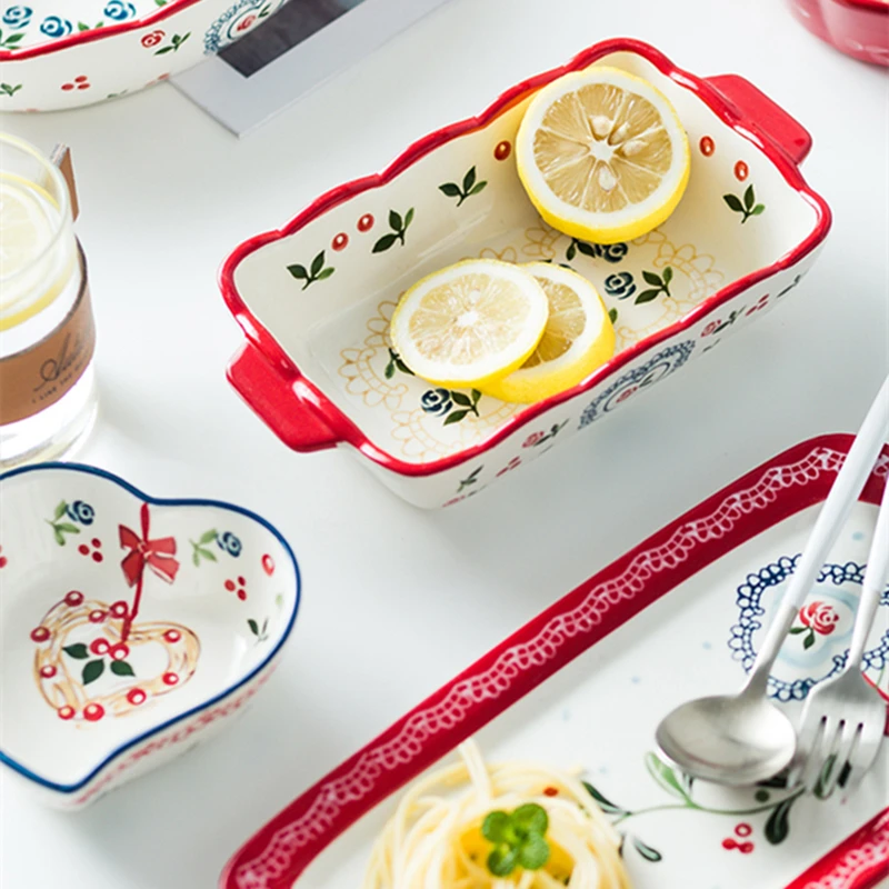 ANTOWALL Cherry baking tableware set binaural rectangular cheese risotto dish ceramic baking dish hand-painted Western plate
ANTOWALL Cherry baking tableware set binaural rectangular cheese risotto dish ceramic baking dish hand-painted Western plate