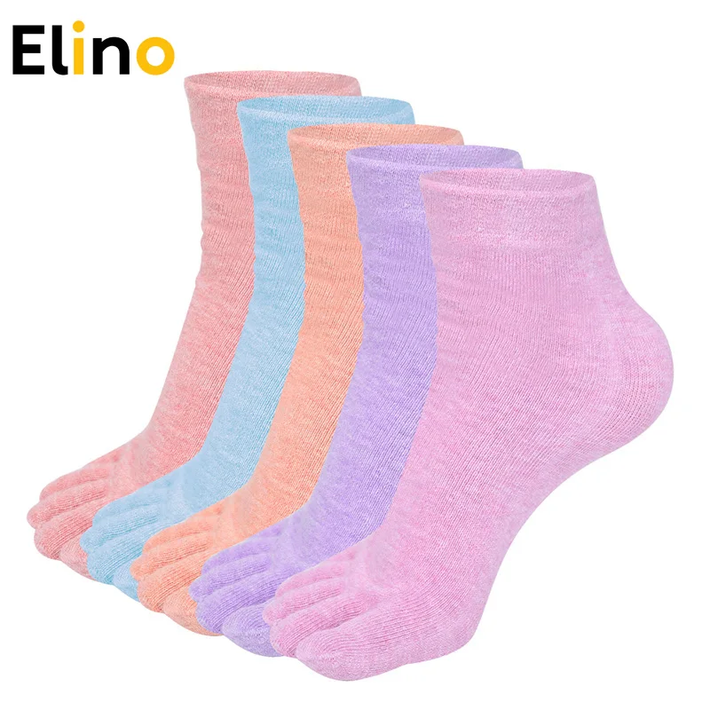 

Женские хлопковые носки Elino, 5 пар, летние и осенние раздельные короткие носки с пятью пальцами, повседневные однотонные короткие носки