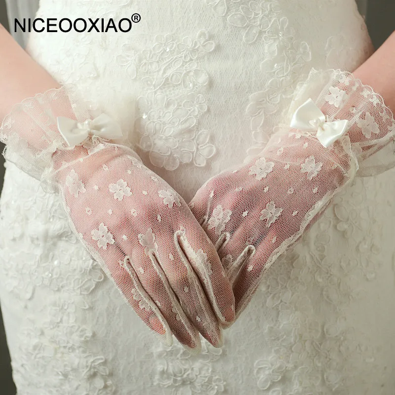 NICEOOXIAO/кружевные свадебные перчатки цвета слоновой кости короткие женские для