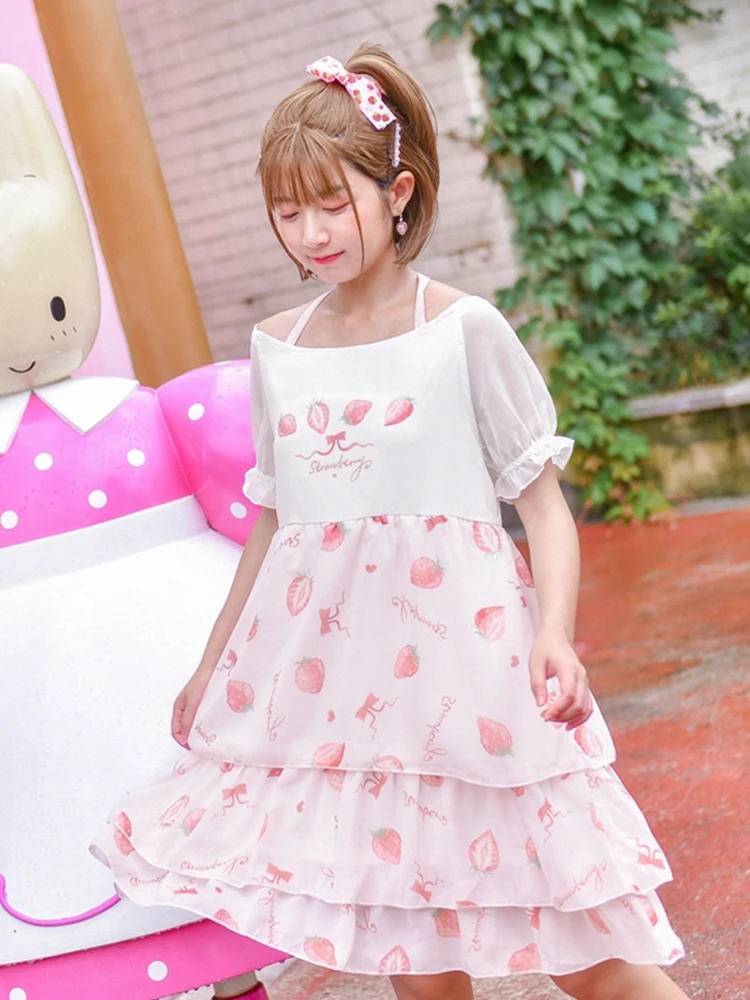 Mori Girl Strawberry Cute Kawaii Chiffon Dress Loose Sweet 2019 Summer New Lolita Style College Elegant Sweet Dress
Mori Girl Strawberry Cute Kawaii Chiffon Dress Loose Sweet 2019 Summer New Lolita Style College Elegant Sweet Dress