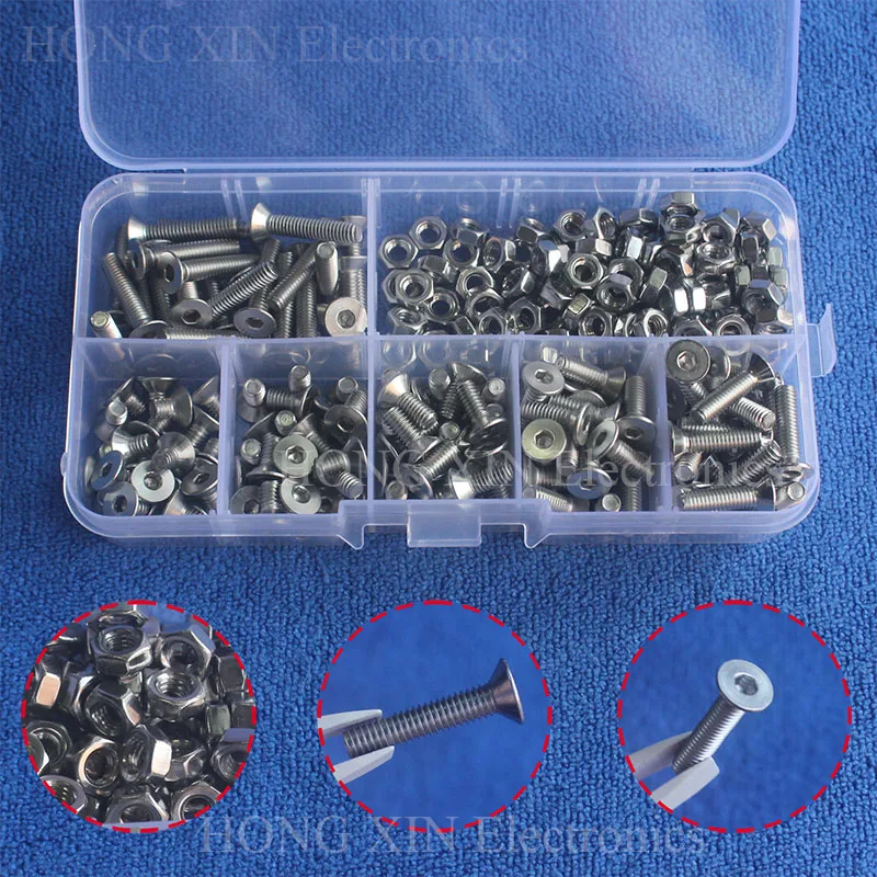 250pcs M4 Wood Screws Nuts Set Stainless Steel Bolts Hex Socket Screws With Nuts Assortment Kit Woodworking Tools Flat Head
250pcs M4 Wood Screws Nuts Set Stainless Steel Bolts Hex Socket Screws With Nuts Assortment Kit Woodworking Tools Flat Head