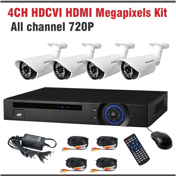 Новый HDCVI Системы 720 P 1.0mp 4ch пуля видеонаблюдения Камера 4 канала cctv комплект