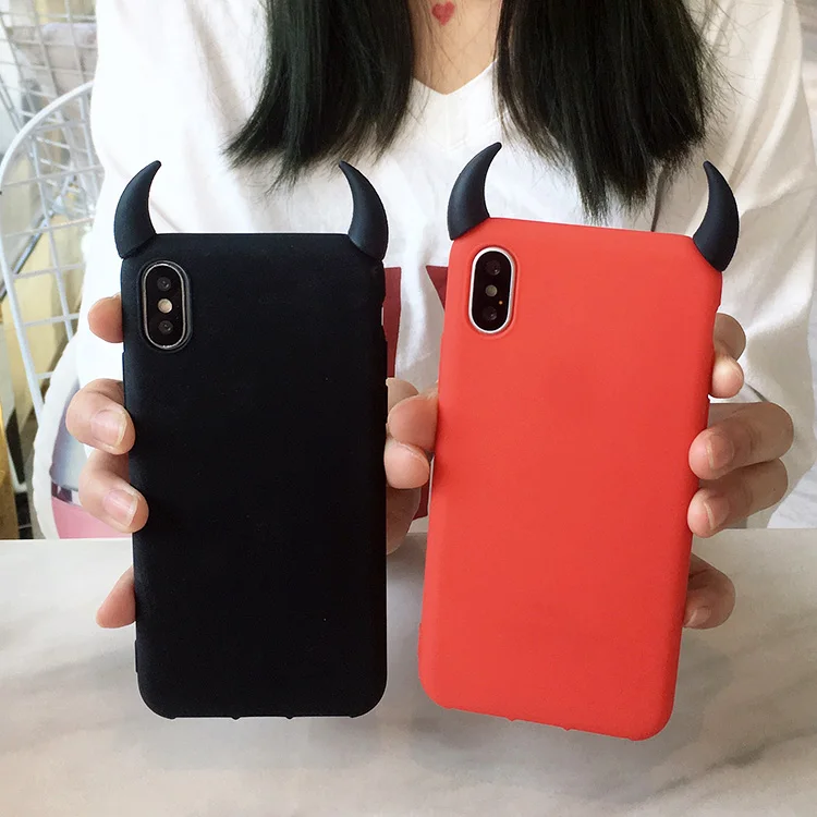 Мягкий силиконовый черный красный чехол S10 S9 S8 Devil Horns Demon Angle Cover для Samsung galaxy A10 A20E A30