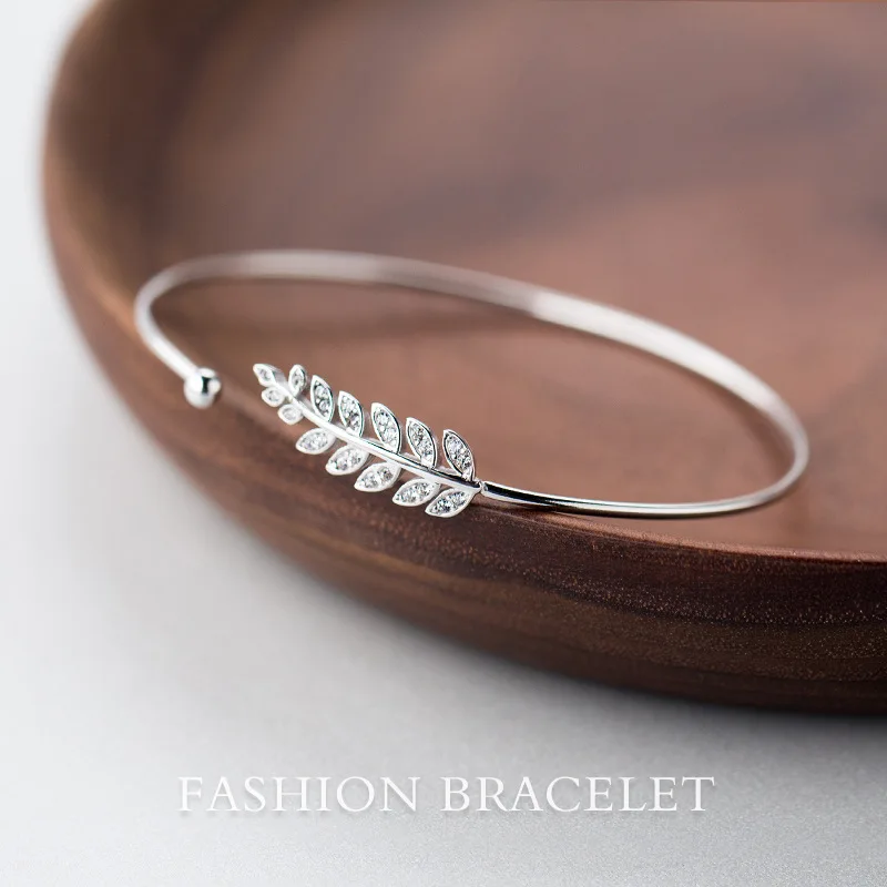 925 sterling silver Jewelry Branch Leaf Wheat Bangle Cuff Bracelet Adjust So thin with white CZ c-S1104
925 sterling silver Jewelry Branch Leaf Wheat Bangle Cuff Bracelet Adjust So thin with white CZ c-S1104