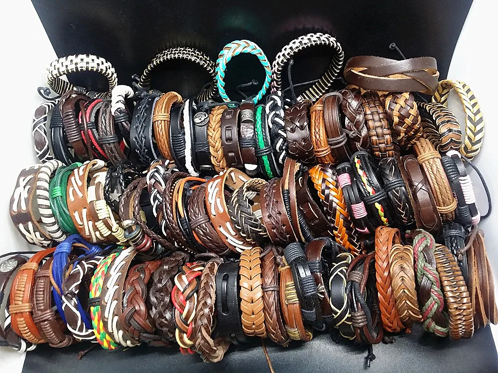 MIXMAX Wholesale mixed styles 100pcs cuff bracelets genuine leather black brown vintage men's women's unisex wristband bangle
MIXMAX Wholesale mixed styles 100pcs cuff bracelets genuine leather black brown vintage men's women's unisex wristband bangle