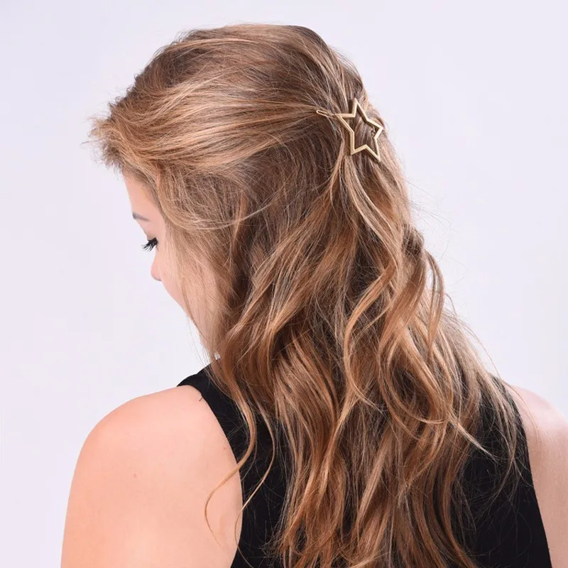 Фото Европейские женские модные аксессуары для волос золотая металлическая заколка