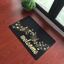 Customize Black and Gold Funny Welcome Mat for Front Door Musical Note Print Music Bar Entrance Stair Carpet