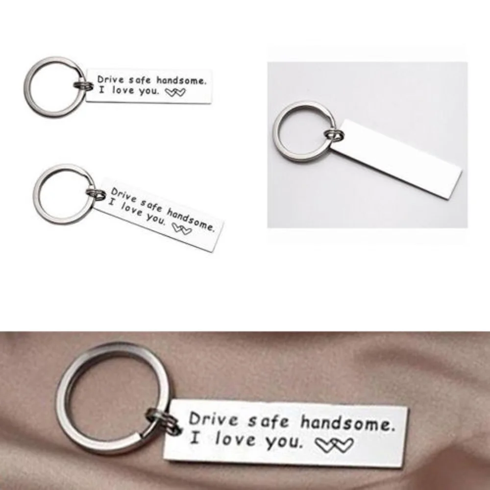 2pcs Stainless Steel Keychain engrave Key Holder Drive safe handsome I love you Pendant Car KeyChain Keyring Best Gift | Украшения и