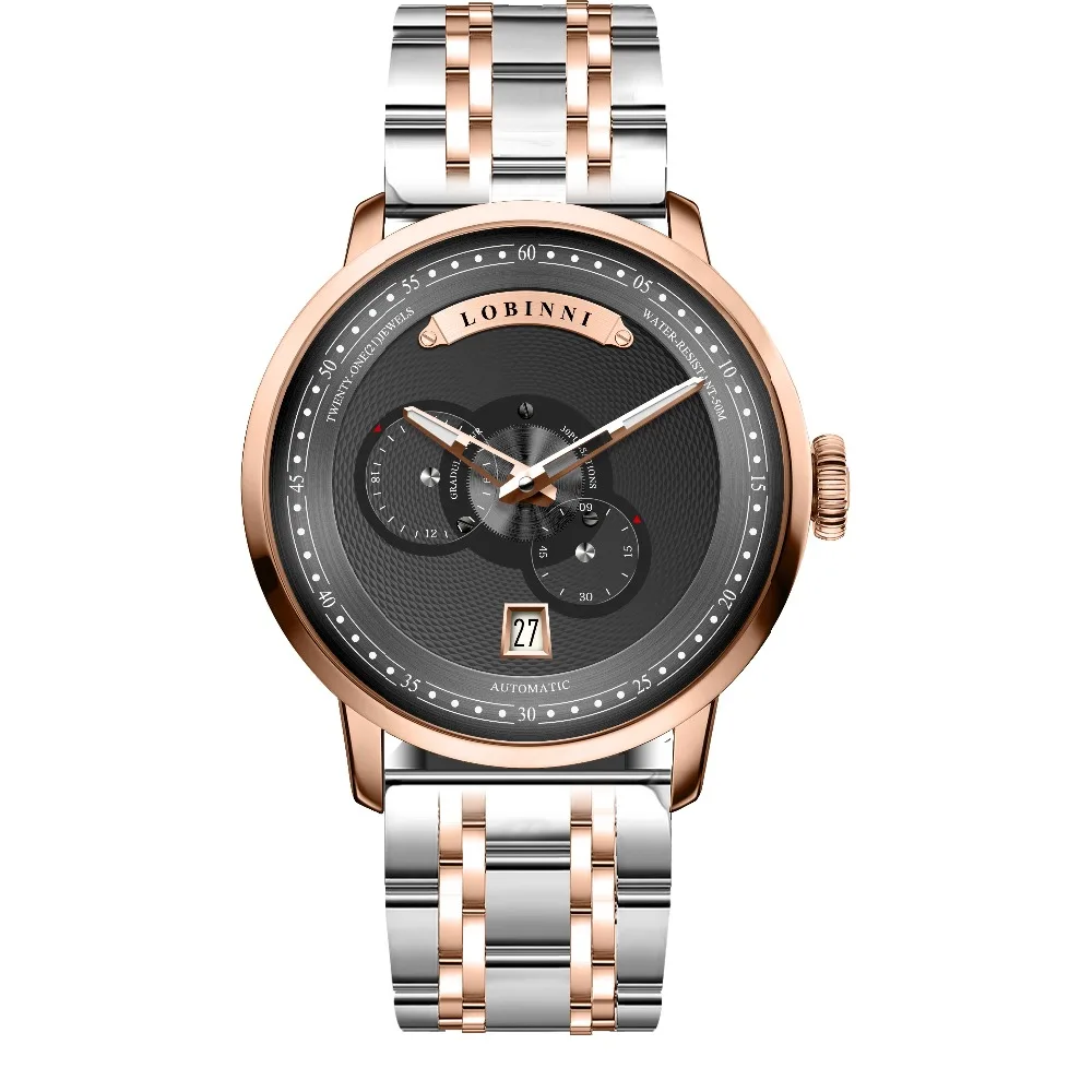 LOBINNI Mens Business 50M Waterproof Multifunctions Fashion Dial Automatic Self-wind Mechanical Wrist Watch - Rosegold
LOBINNI Mens Business 50M Waterproof Multifunctions Fashion Dial Automatic Self-wind Mechanical Wrist Watch - Rosegold