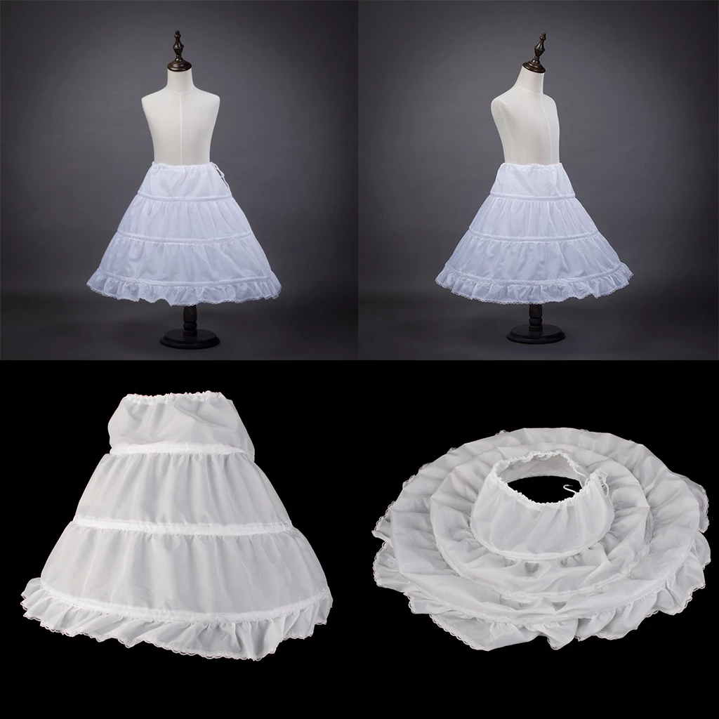 

One Piece Cute Princess Flower Girl 3-Hoop A-Line Crinoline Petticoat Underskirt for Stage Show Party Kids Children Age 2-14